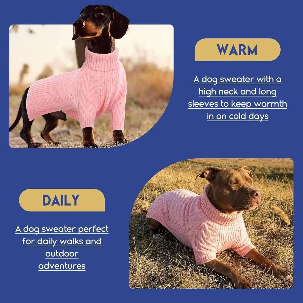 Dog Sweater Size 4XL Pink Pet Sweatshirt Turtleneck Pullover Arctic Valvet, Wool